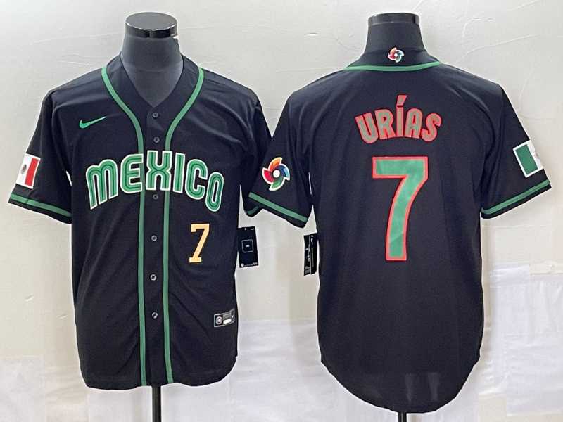 Men%27s Mexico Baseball #7 Julio Urias Number 2023 Black World Classic Stitched Jersey4